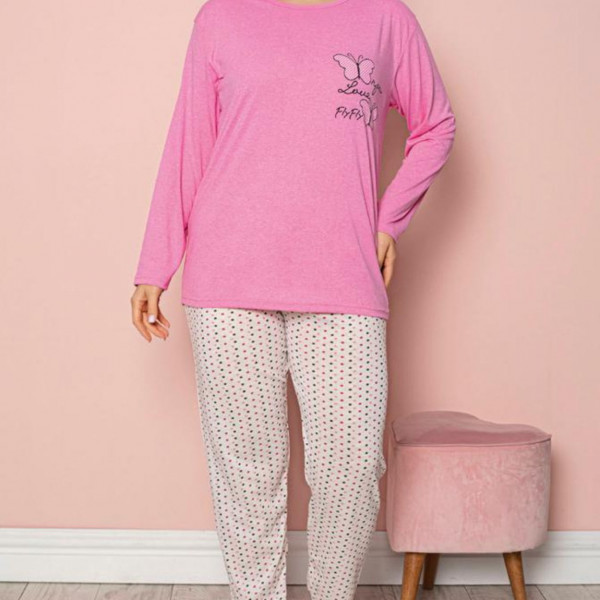 Pijama dama, marimi mari, bumbac, roz / crem, PF-224