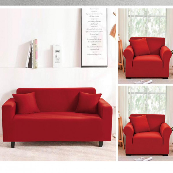 Set huse elastice, canapea 3 locuri + 2 fotolii, uni, cu brate, rosu, CFT-09