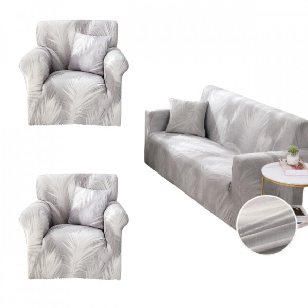 Set huse elastice pentru canapea 3 locuri si 2 fotolii, cu brate, alb, SHEJ-38