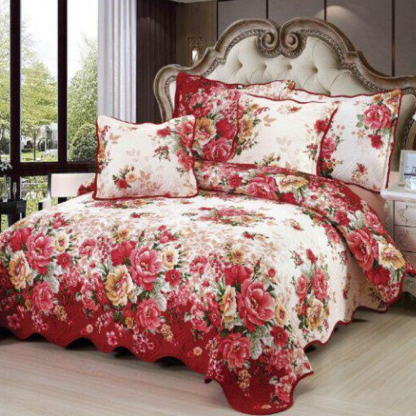 Cuvertura de pat si 4 Fete de Perna, Pat 2 Persoane, Bumbac 100%, Multicolor Flowers, E-S72