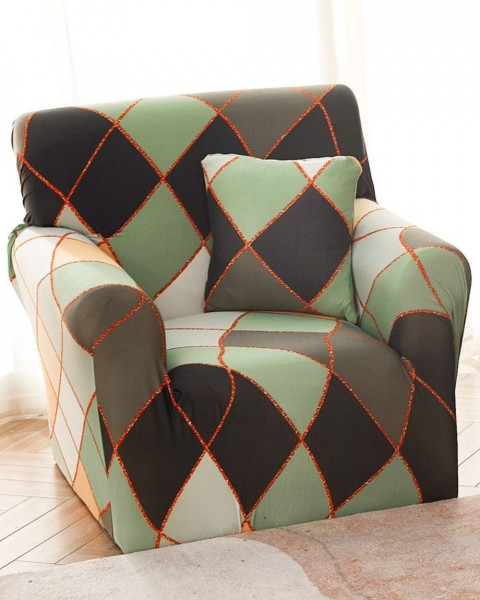 Husa Elastica pentru Fotoliu, cu Brate, Negru Verde, HEJ1-30
