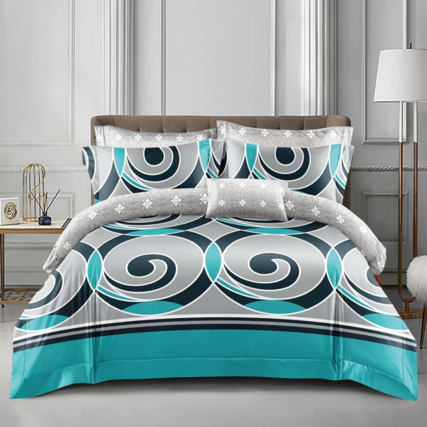 Lenjerie de pat cu 2 fete, policoton, 4 piese, pat 2 persoane, bleu / gri, A50-630