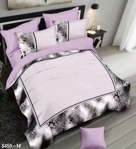 Lenjerie de pat din catifea, 2 persoane, 6 piese, lila negru, S450-14