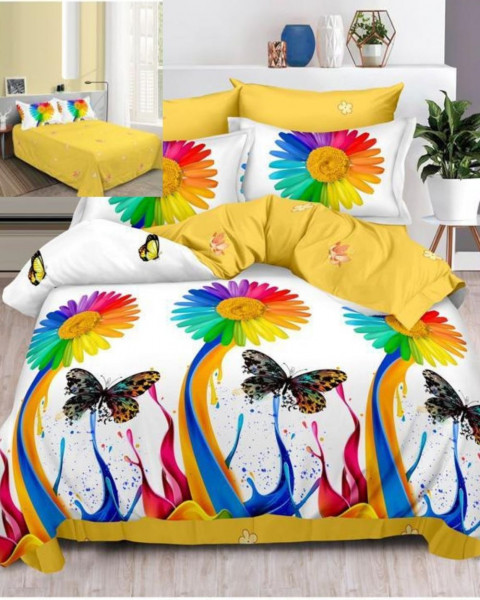 Lenjerie de pat din finet, pat 2 persoane, multicolor, 6 piese, FN-522