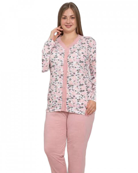 Pijama Dama, Bumbac, Roz Pal / Alb, PF-166