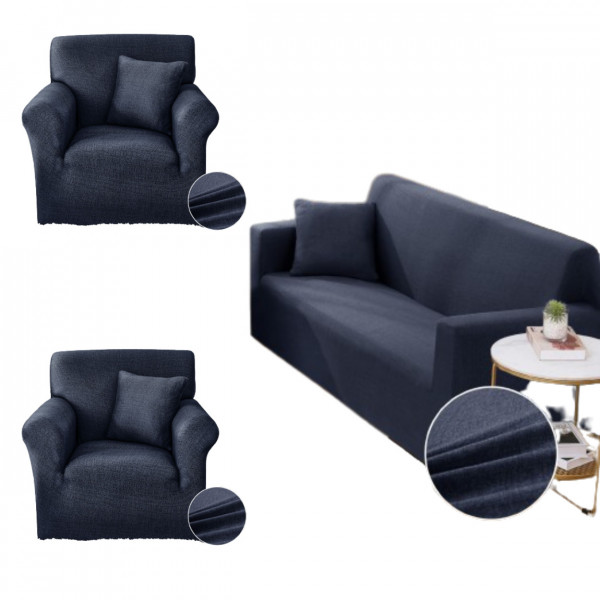 Set huse elastice pentru canapea 3 locuri si 2 fotolii, uni, cu brate, bleumarin, SHEJ-54