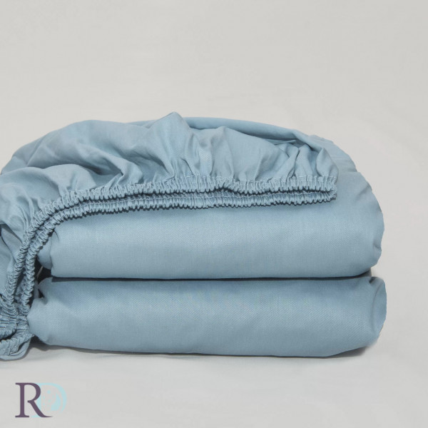 Cearceaf cu elastic, 100% bumbac, tesatura satin, albastru, Roxyma Dream