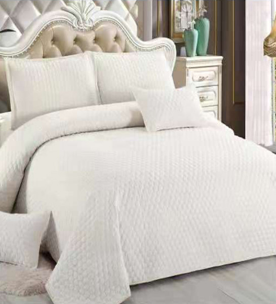 Cuvertura de pat matlasată, policoton, tesatura ranforce, alb, 5 piese, E260-06