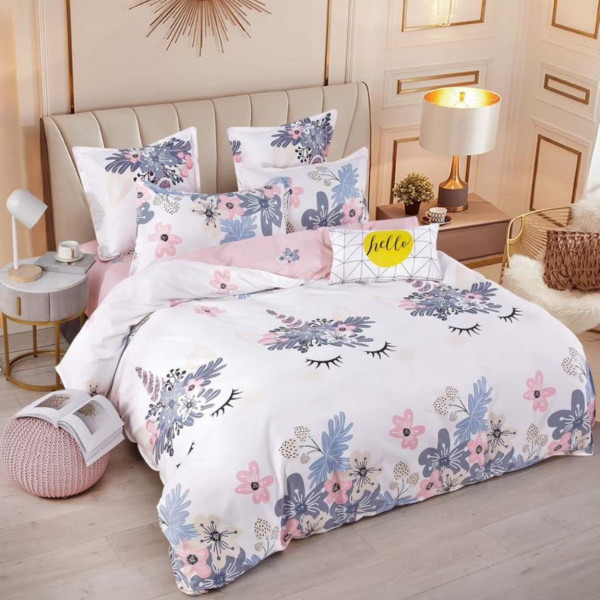 Lenjerie de pat 1 persoana, bumbac finet, alb / roz, 4 piese, Jo-Jo Home, FNJ1-228