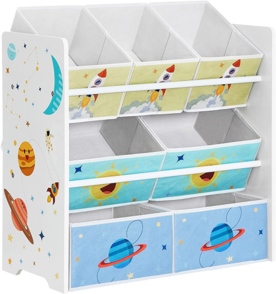 Organizator copii, 62,5 x 29,5 x 60 cm, MDF / textil, alb / albastru, Songmics