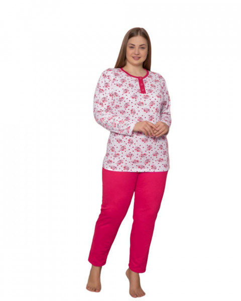 Pijama Dama, Bumbac, Roz/Alb, PF-161