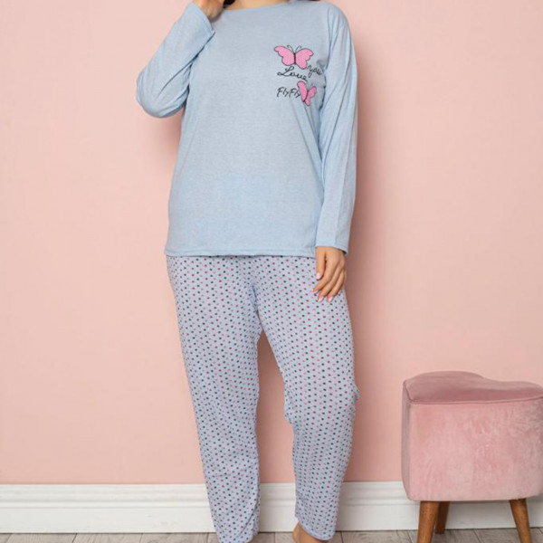 Pijama Dama, Marimi Mari, Bumbac, Bleu, PF-228