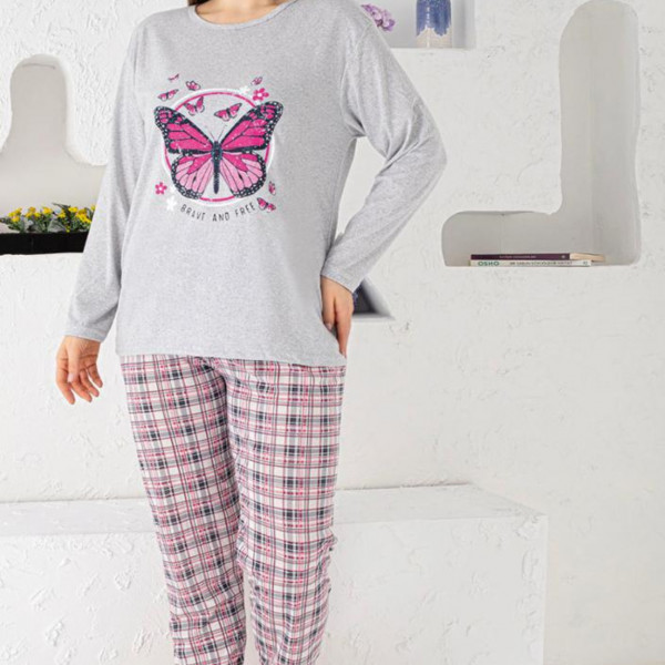 Pijama Dama, Marimi Mari, Bumbac, Gri, PF-245