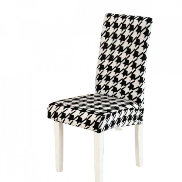 Set 6 huse elastice pentru scaune, spandex, cu elastic, alb / negru, HESS-63