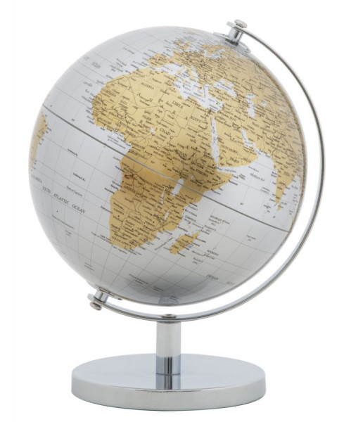 Decoratiune glob argintiu/auriu din metal, ∅ 20 cm, Globe Mauro Ferretti