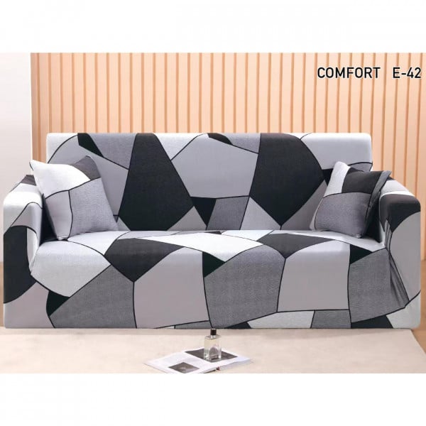 Husa elastica moderna pentru canapea 2 locuri + 1 fata de perna CADOU, cu brate, gri, HES2-80