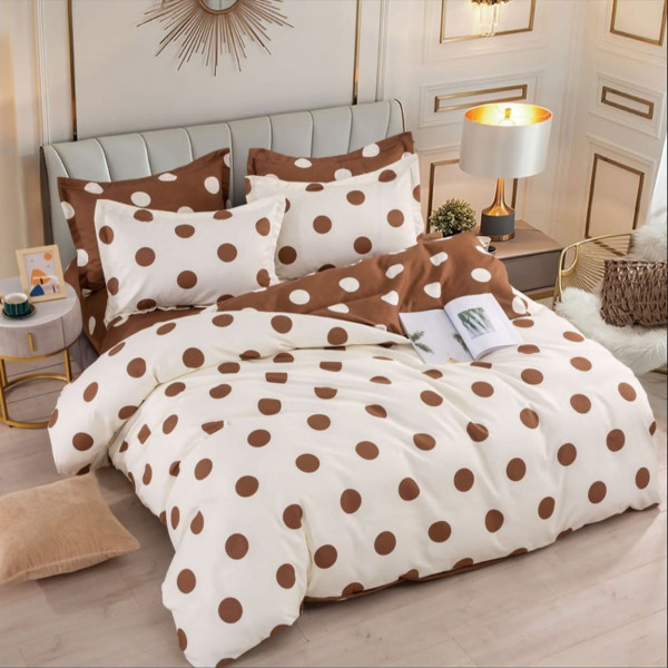 Lenjerie de pat 1 persoana, bumbac finet, alb / maro, 4 piese, Jo-Jo Home, FNJ1-207