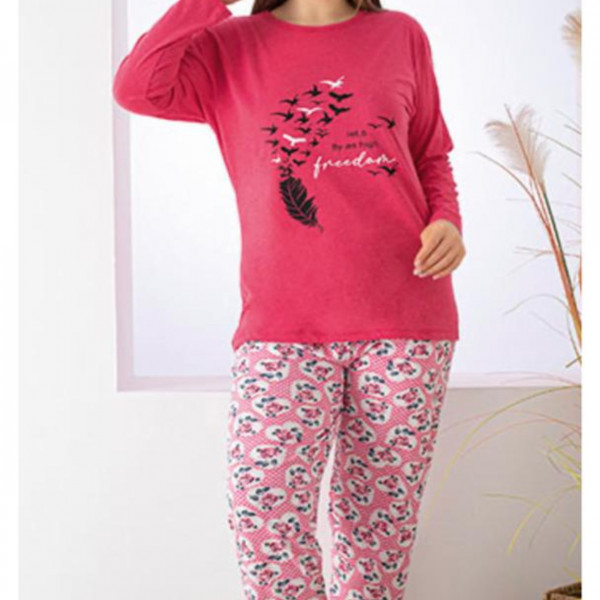 Pijama dama, marimi mari, bumbac, rosu, PF-246