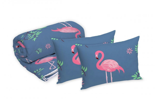 Set Alcam 2 Perne Microfibra 50x70 cm + Pilota Matlasata 220x200 cm, Pink Flamingo