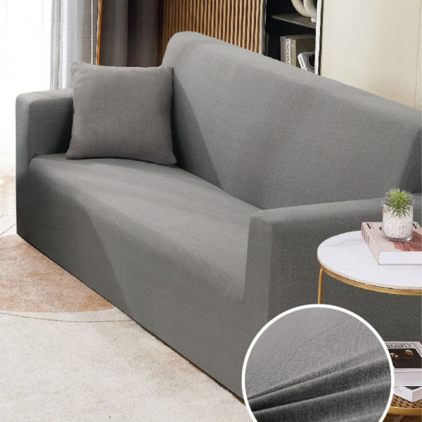 Husa Elastica Canapea 3 Locuri, cu Brate, Uni, Gri, HEJ3-44