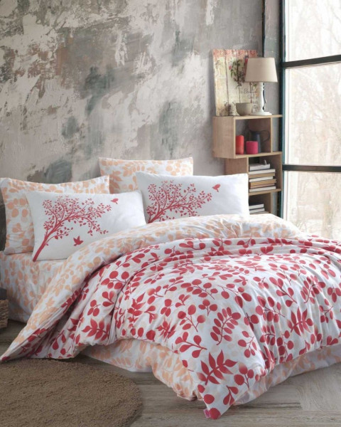 Lenjerie de Pat Bumbac 100% Ranforce, Hobby Home, Silvia Red, HBR-22