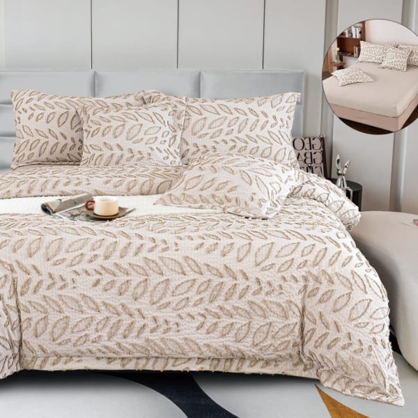 lenjerie de pat cu elastic culoare crem / maro