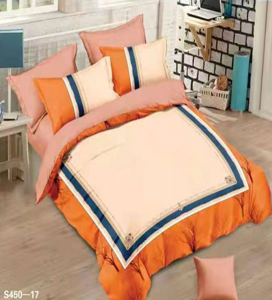 Lenjerie de pat din catifea, 2 persoane, 6 piese, crem / portocaliu, S450-17