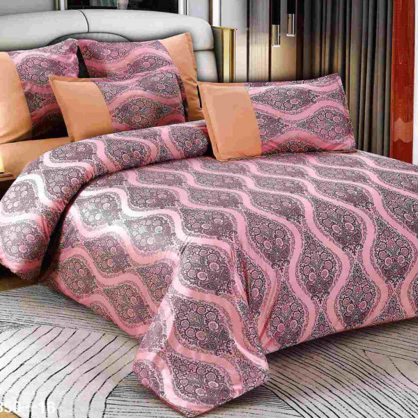 Lenjerie de pat din catifea, imprimeu relief, 6 piese, pat 2 persoane, roz, S350-16