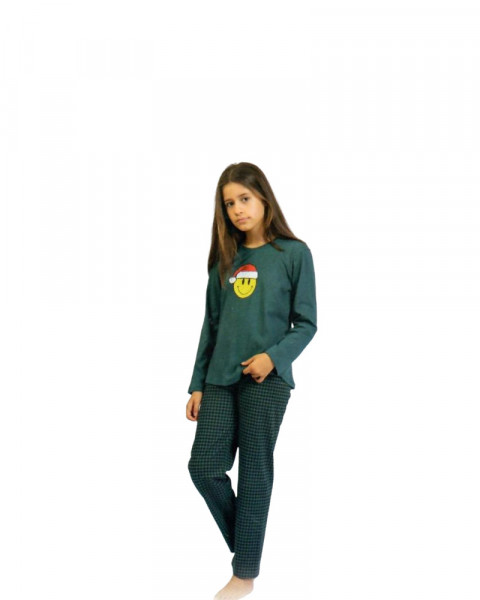 Pijama Vienetta Kids, Bumbac 100%, Verde/Negru, Be Happy