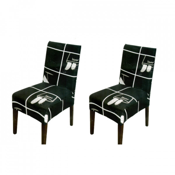 Set 2 huse elastice pentru scaune, spandex, cu elastic, 2 piese, alb / negru, HESS-44