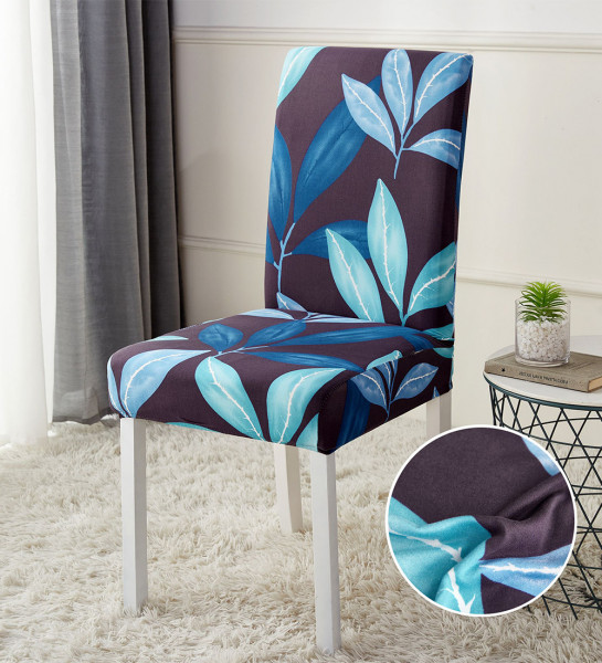 Set 6 huse elastice pentru scaun, poliester / spandex, albastru / bleumarin, HEJS-07