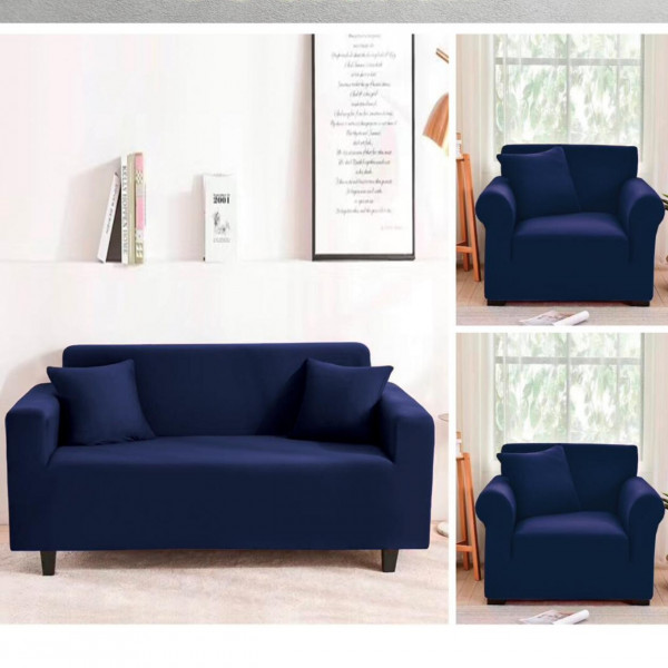 Set huse elastice, canapea 3 locuri + 2 fotolii, uni, cu brate, bleumarin, CFT-10