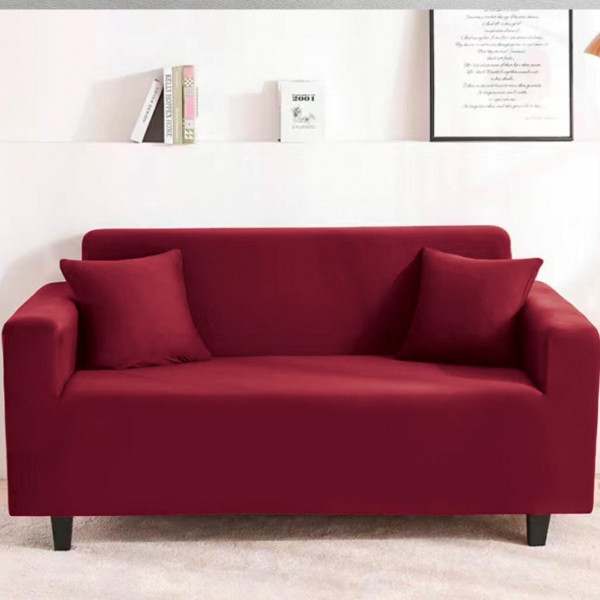Husa elastica pentru canapea 2 locuri + 1 fata de perna cadou, uni, cu brate, grena, M11