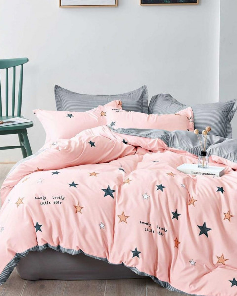 Lenjerie de pat cu 2 fete, policoton, pat 2 persoane, 4 piese, roz, R4-471