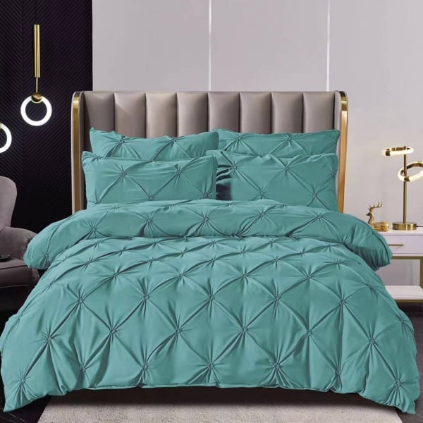 Lenjerie de pat uni cu elastic, tesatura tip finet, pat 2 persoane, 6 piese, turquoise, FNJSE-04
