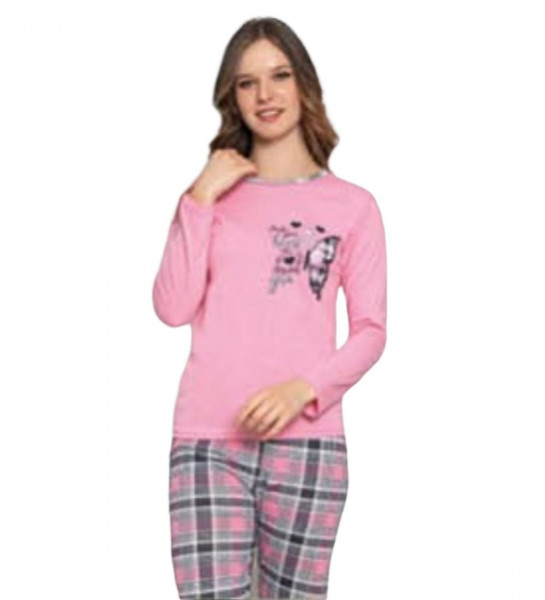 Pijama Dama, Bumbac, Roz/Alb, PF-169