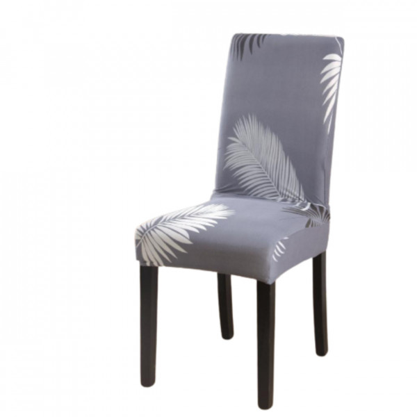 Set 6 huse elastice pentru scaune, spandex, cu elastic, gri deschis / alb, HESS-57