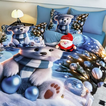 lenjerie de pat finet Crăciun Ursuleț Polar albastru 6 piese Jojo Home