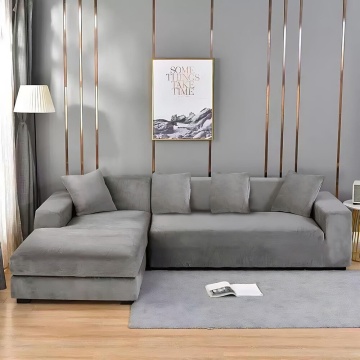 Husă elastică pentru colțar din catifea gri deschis | Universală | Set 2 piese + 2 fețe de pernă | Johnny Home – fotografie de prezentare a produsului