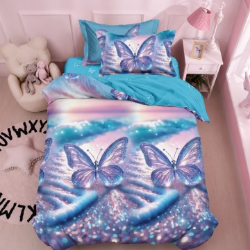 Lenjerie de pat 1 persoană Dream Butterfly 4 piese, cu cearceaf cu elastic, Policoton – Johnny Home