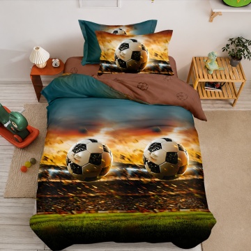 Lenjerie de pat 1 persoană Football Energy 4 piese, cu cearceaf cu elastic, Policoton – Johnny Home