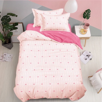 Lenjerie de pat 1 persoană Pink Stripes 4 piese, cu cearceaf cu elastic, Policoton – Johnny Home Pucioasa