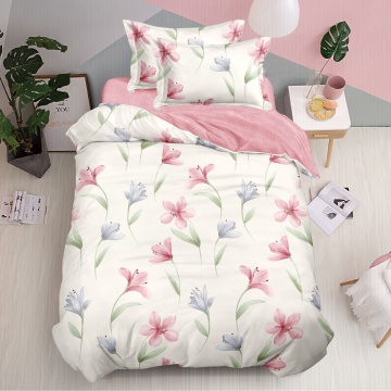 Lenjerie de pat 1 persoană Pink Tulips 4 piese, cu cearceaf cu elastic, Policoton – Johnny Home Pucioasa