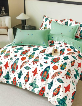 Lenjerie de Pat 2 Persoane, Tip Finet, 6 Piese, Cearșaf cu Elastic, Alb & Verde Mentă, Jojo Home, FNJE-258