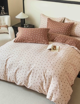 Lenjerie de Pat 2 Persoane, Tip Finet, 6 Piese, Cearșaf cu Elastic, Maro & Cappuccino, Jojo Home, FNJE-263