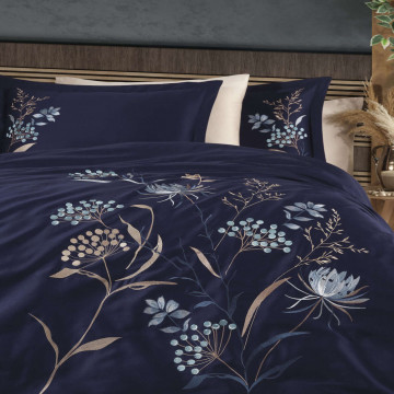 lenjerie de pat cu broderie culoare bleumarin