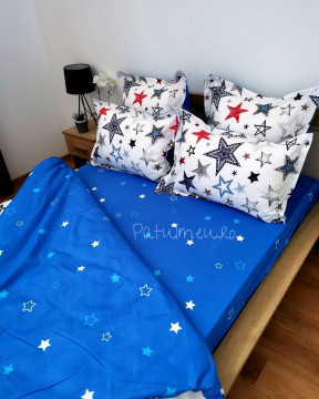 set lenjerie de pat cu elastic culoare alb / albastru