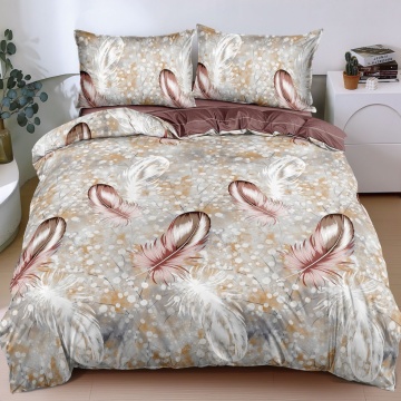 Lenjerie de pat cu pene decorative în nuanțe calde, 4 piese, policoton