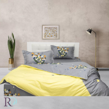 Lenjerie de pat Delia, 100% bumbac satin, gri / galben, 4 piese, Roxyma Dream – fotografie de prezentare a produsului