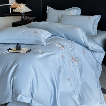 JoJo Home XH50-12, bleu cu broderie florală, detaliu 2